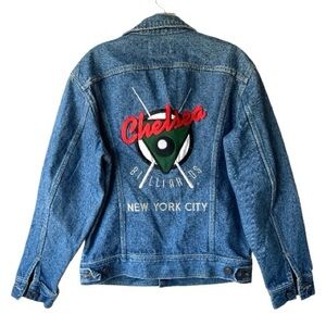 Vintage Lee Denim Jacket Small Unisex Chelsea Billiards NYC Embroidered Jean